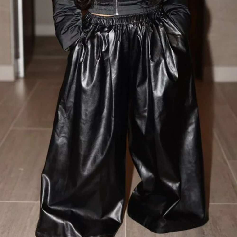 Black Vegan Leather wide leg pants